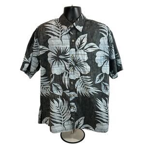 Cooke Street Men’s Black/Blue Floral Hawaiian Button Down, XL